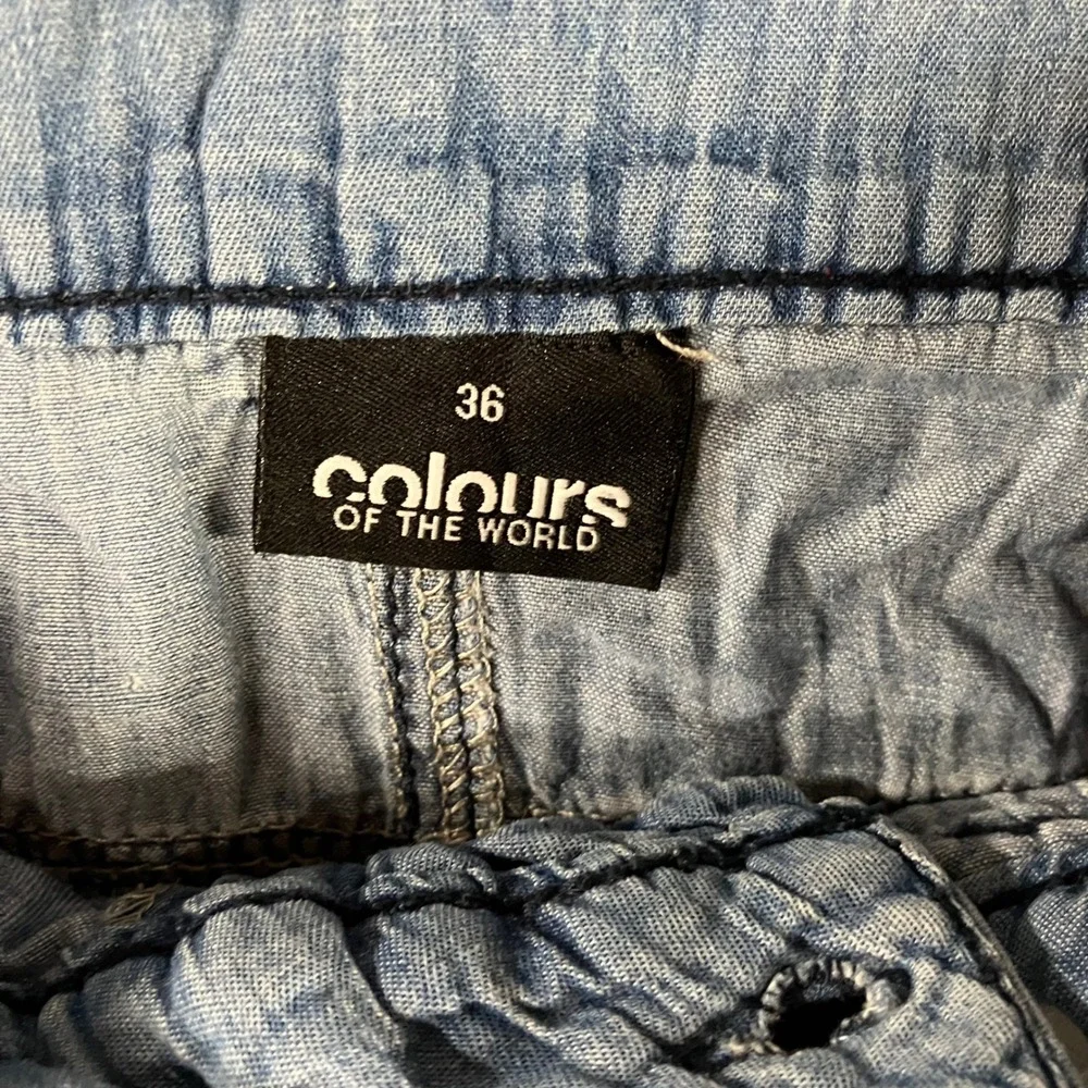 Vtg Denim Mini Skirt Women 32 Blue Contrast Stitch Paneled Y2K Boho 90s Festival